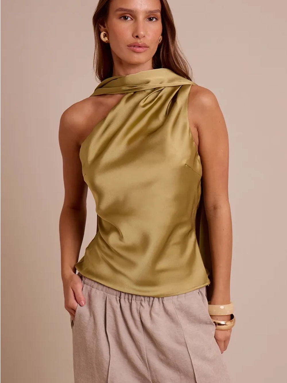 One-Shoulder Satin Top in YELLOW
